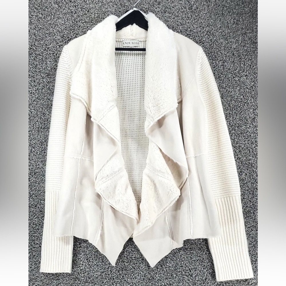 EUC Women’s Knox Rose XS Faux fur vanilla sweater jacket LS knit warm comfy